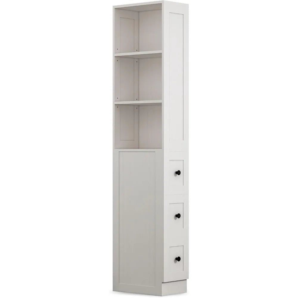 Tall Narrow Storage Cabinet with Adjustable Shelves & Drawers for Small Spaces,