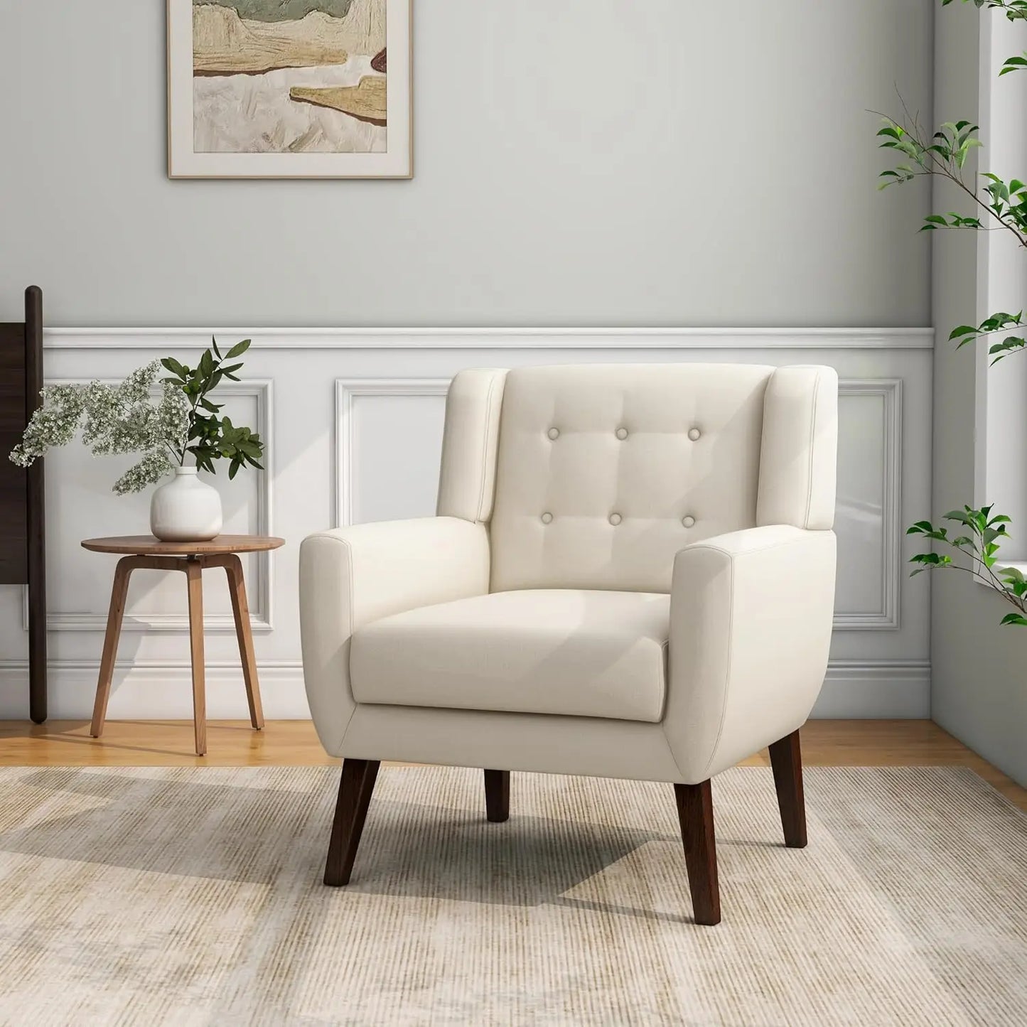 Modern Linen Accent Chair High-Resilient Sponge Comfy Reading Seat Floral Set 1,