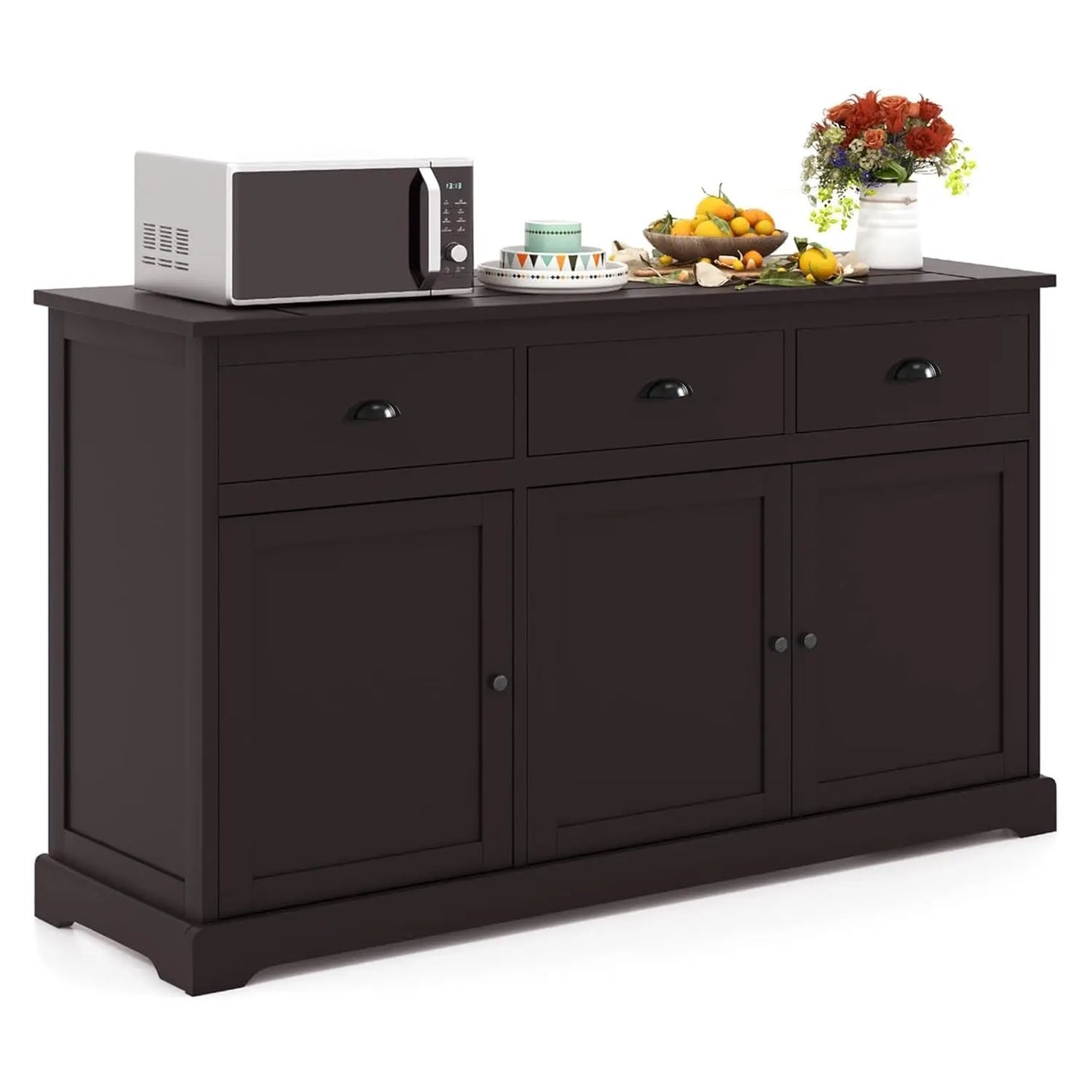 Kitchen Buffet Sideboard, Wood Storage Cabinet w/ 3 Drawers and 2 Cupboards,