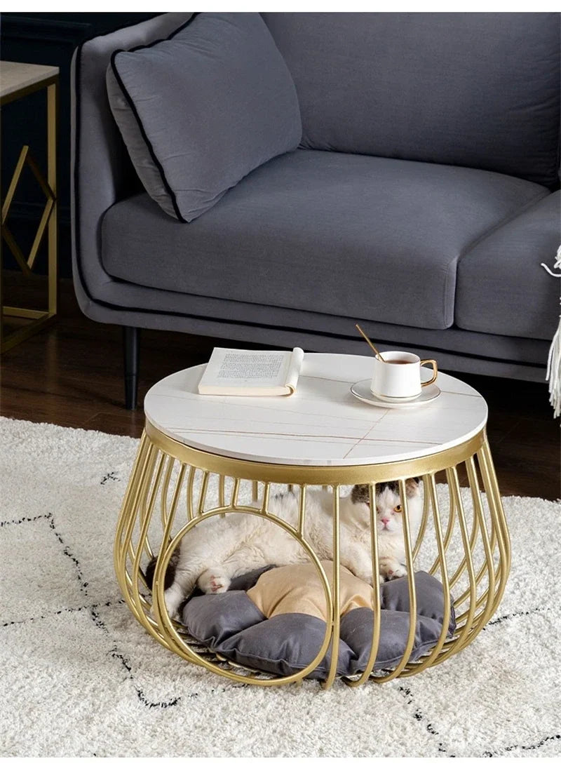 Creative Nordic Iron Tea Table Round Coffee Table for Living Room Cat House Bed