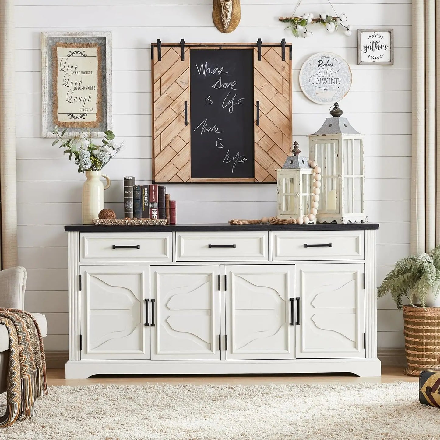 66" Large Buffet Sideboard Cabinet with 4 Doors and 3 Drawers,  Storage Cabinet for Dining Room,
