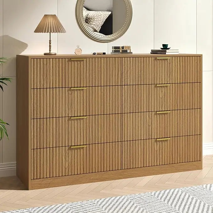 Fluted Dresser for Bedroom with 8 Drawer, 55”  Double Drawer Dresser