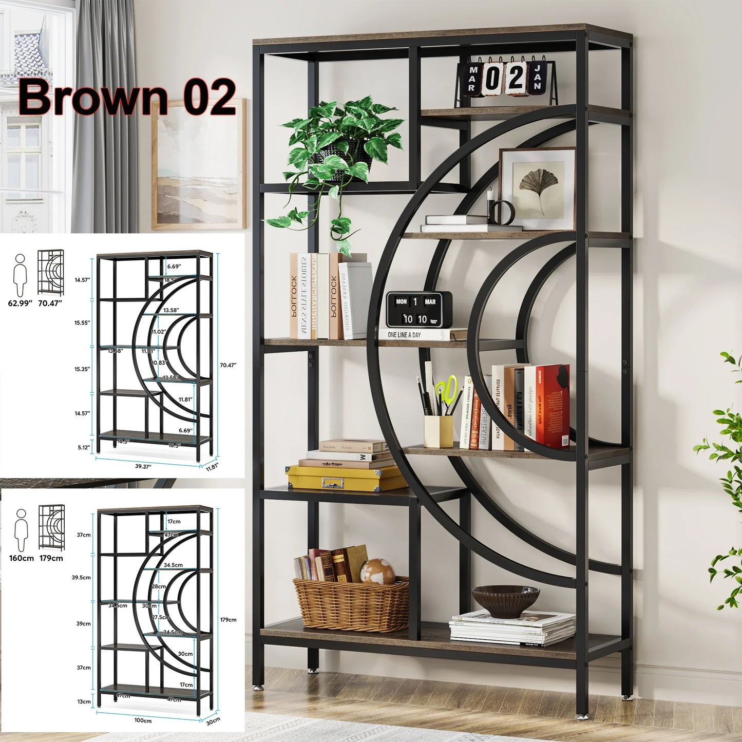 Tribesigns Bookshelf Industrial 5 Tier Etagere Bookcase,