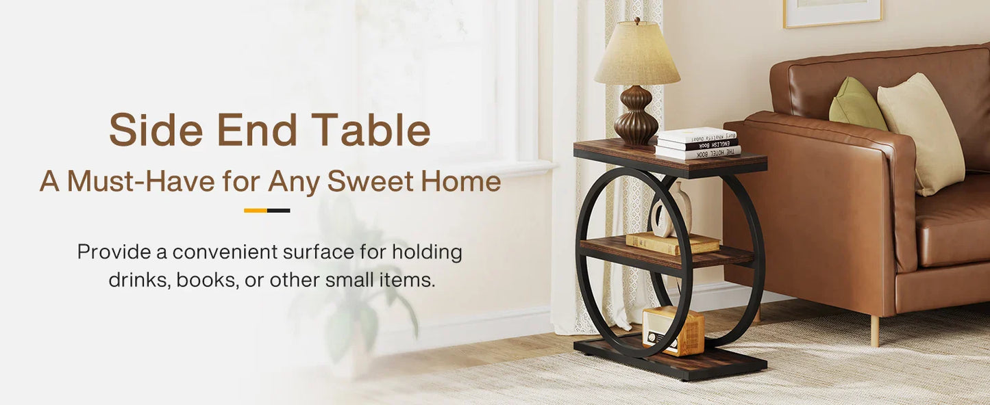 Tribesigns End Table, Narrow End Table with 3 Storage Shelves,
