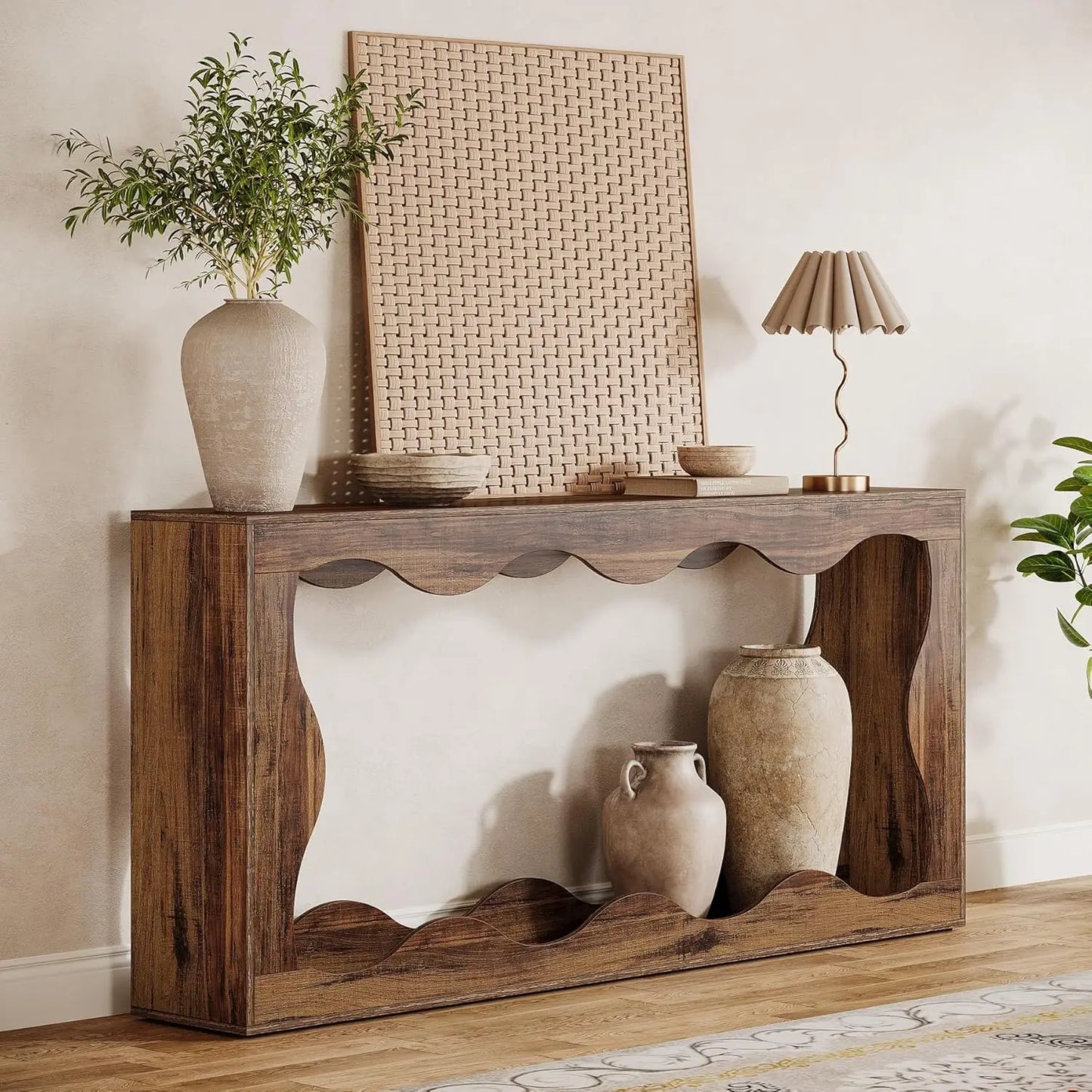 63 Inches Farmhouse Console Table with Storage, Couch Table Behind Sofa