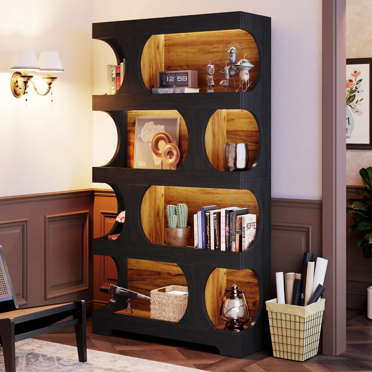 Tribesigns 71" Tall Bookcase, 4-Tier S-Shaped Bookshelf, Wood Modern Freestanding Display Shelves