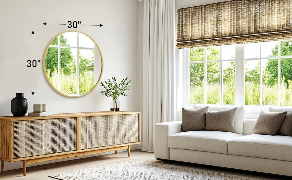 JHK 30 Inch Large Gold Round Vanity Framed Mirror for Wall