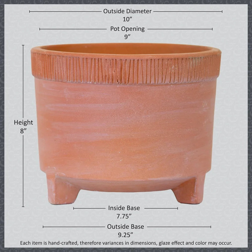 10in Footed Terracotta Clay Planter