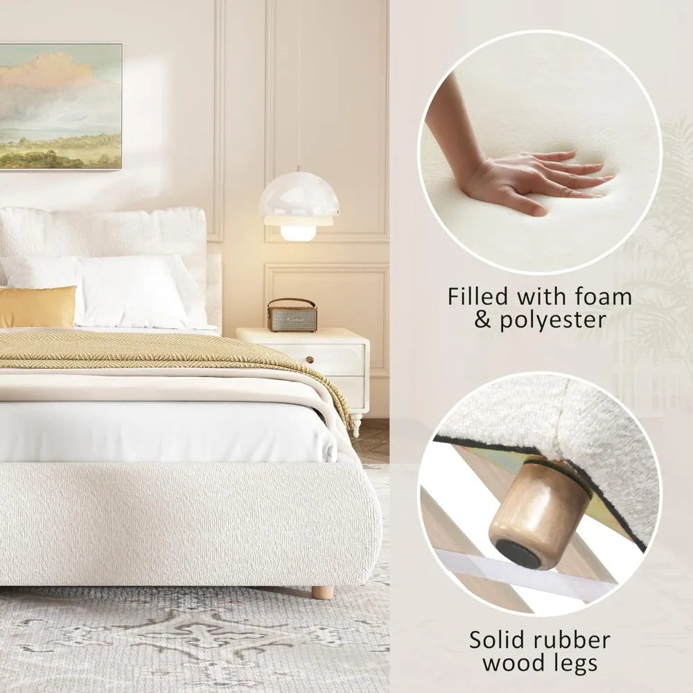 Queen Size Bed Frame with Removable Pillow Headboard,  Platform Cloud Bed, Wood Slats Support,