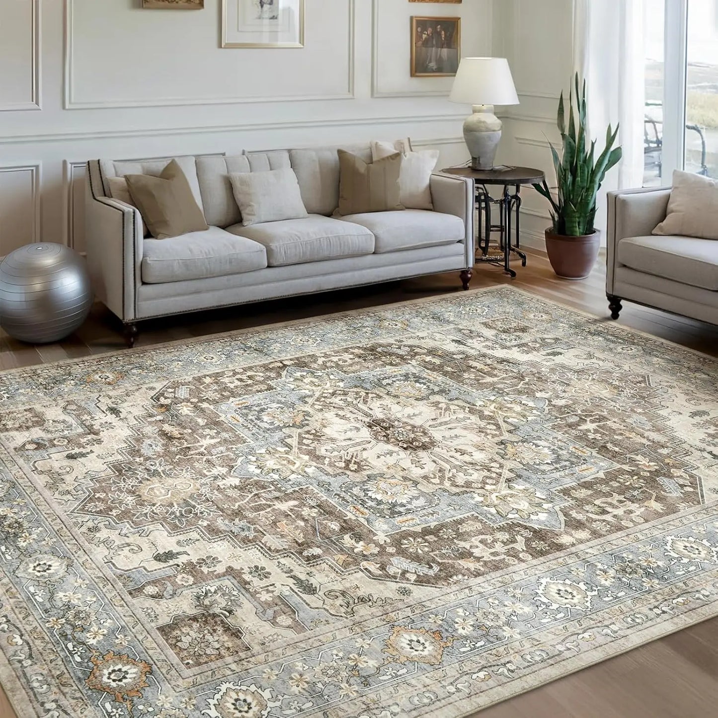 Traditional PersianPattern Carpet Style Floor Mat Blue and White