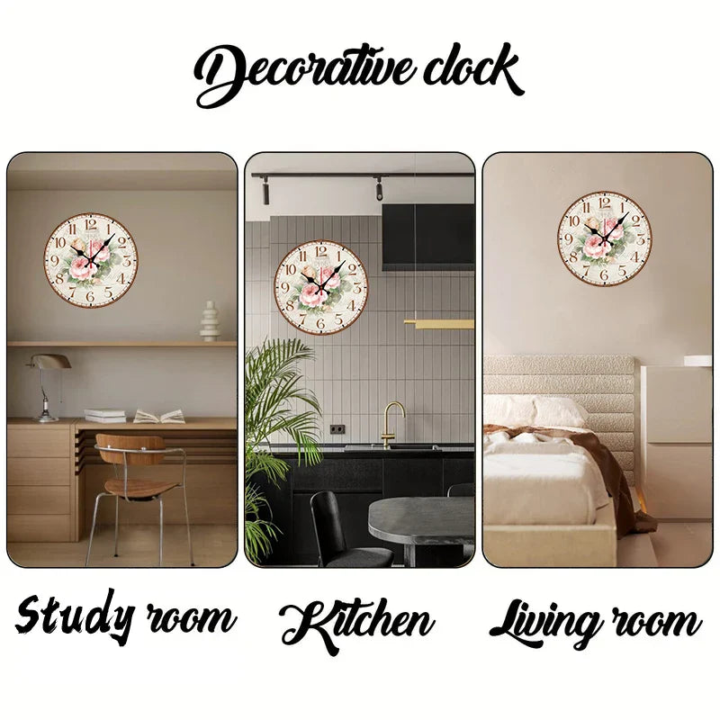 Antique Rose Wooden Round Silent Hanging Wall Clock,