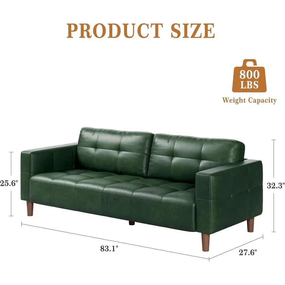 Tri-Seat Wide Leather Sofa with Spring Cushion, Deep Seating and Removable Back Cushions