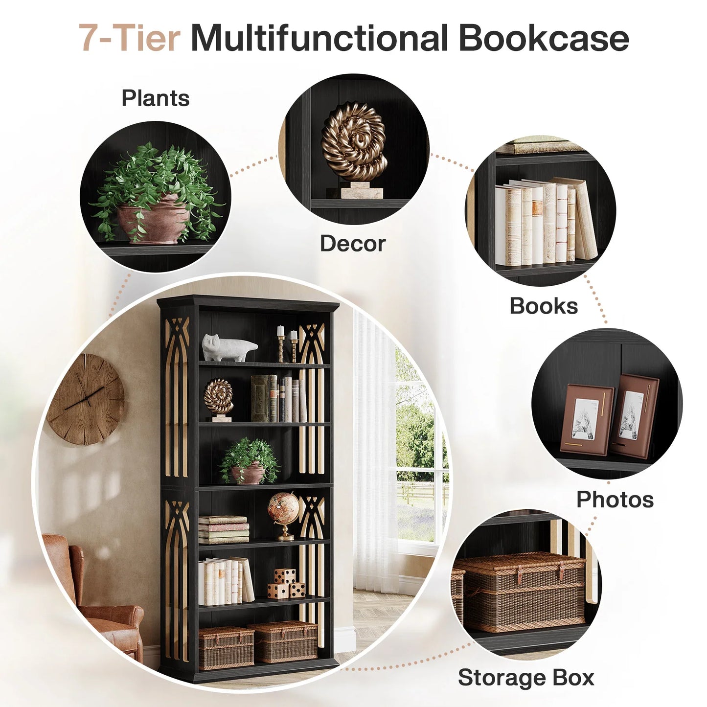 Tribesigns 6-Tier Bookshelf, 75-Inch Tall Bookcase,  Freestanding Display Shelves,