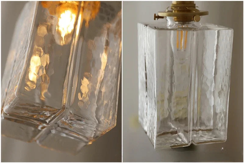 Japanese Retro Glass Pendant Light Yellow Copper Bedroom Chandelier Lightingt