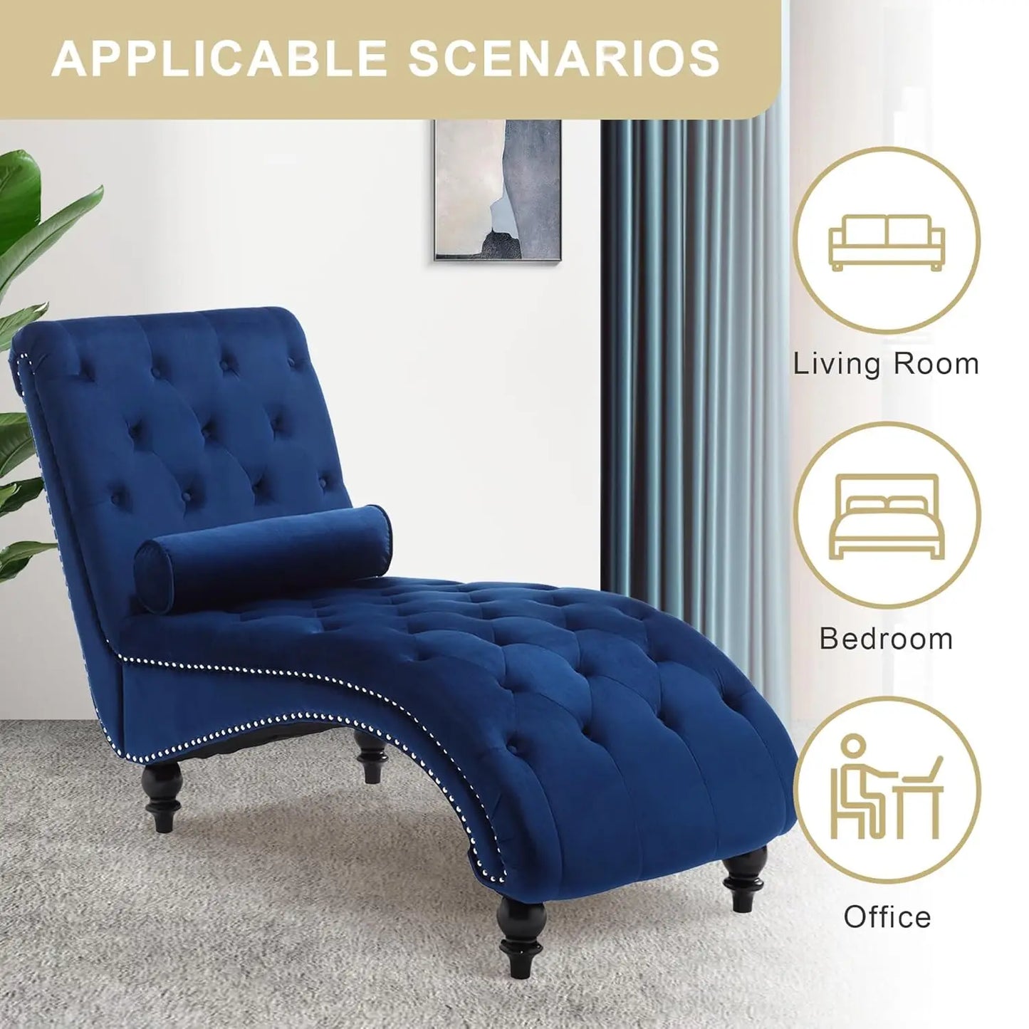 Velvet Chaise Lounge Indoor,Button-Tufted Upholstered with Pillow for Bedroom Living Room,