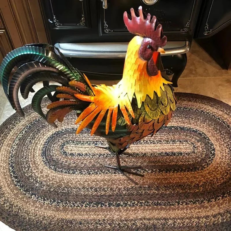1Pcs Metal Garden Sculpture Iron Rooster Home Garden Decoration Shelf Wall Sculpture
