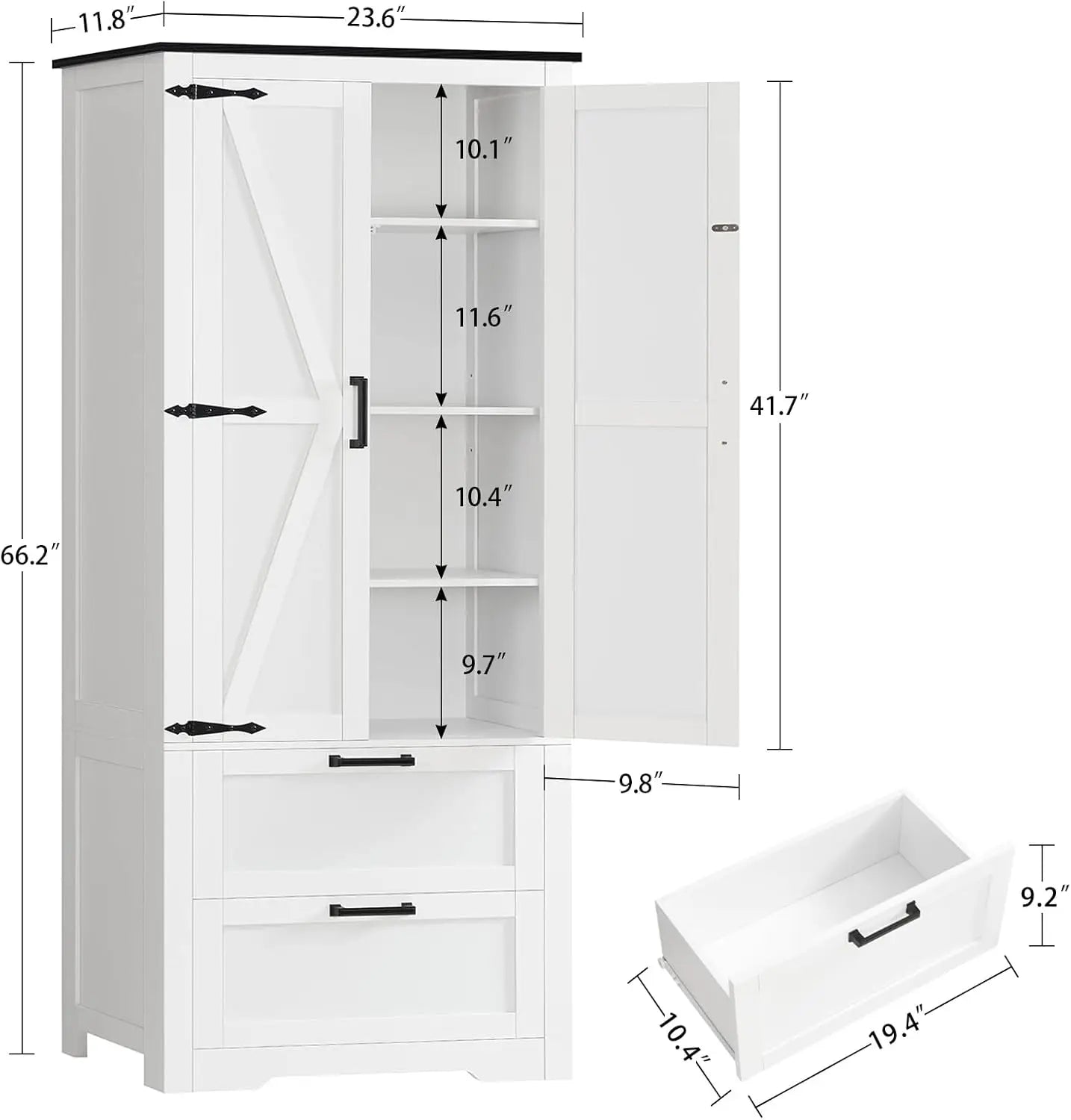 66.2" Farmhouse Storage Cabinet with 2 Doors & Drawers Kitchen Bathroom Living Room