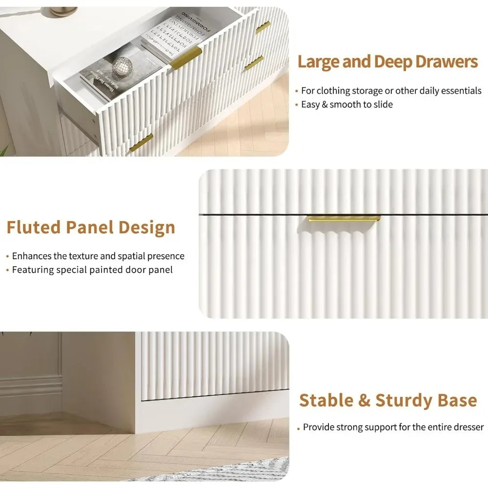 Fluted Dresser for Bedroom with 8 Drawer, 55”  Double Drawer Dresser
