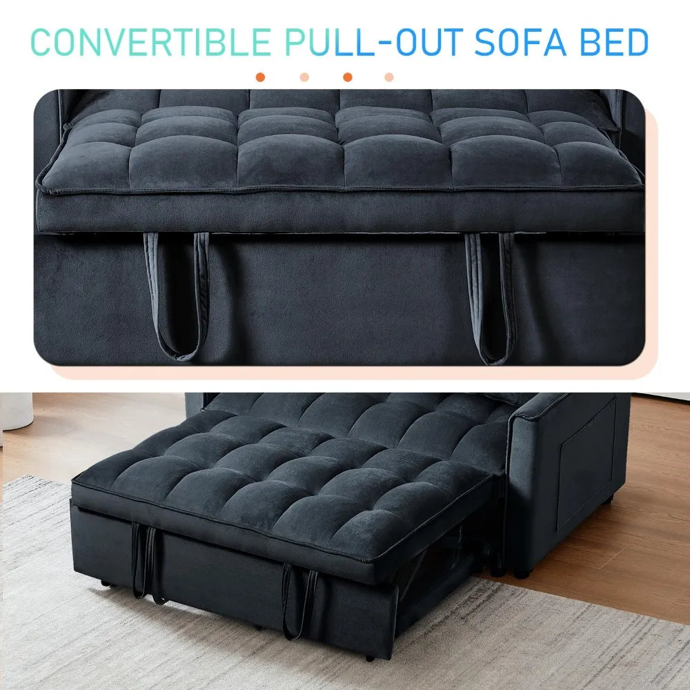 3 in 1 Convertible Sleeper Sofa Bed, Futon Couches for Living Room with Side Pocket
