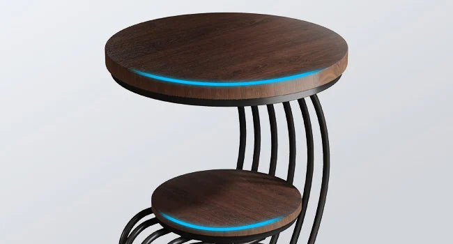 Round End Side Table: Side  Small Bedside Table Accent Table with Arc-Shaped Frame