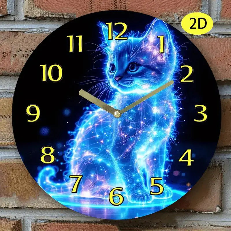Glowing Cat Silent Wall Clock with Bold Roman Numerals