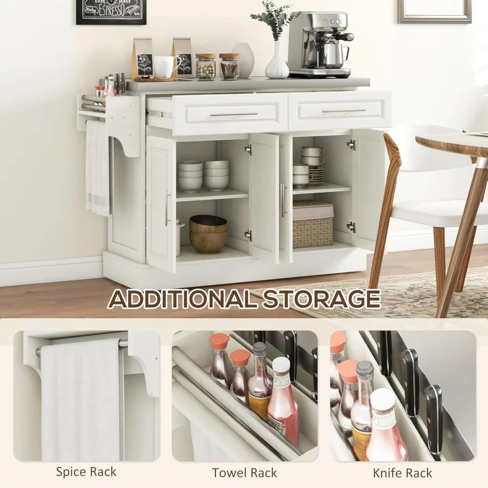 Rolling Kitchen Island Cart with Wheels, Portable Island Table for Kitchen