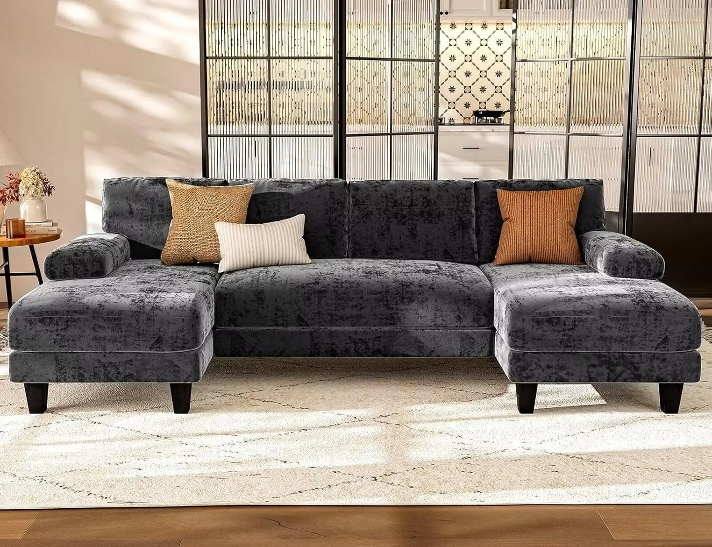 U Shaped Sectional Couch 111 Inch Modular Double Chaise Living Room Lounge