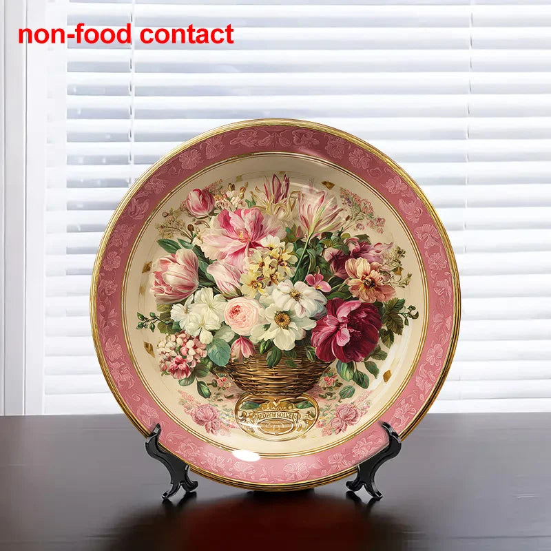 1pc Vintage Floral Ceramic Wall Hanging Plate, 8 Inch Round