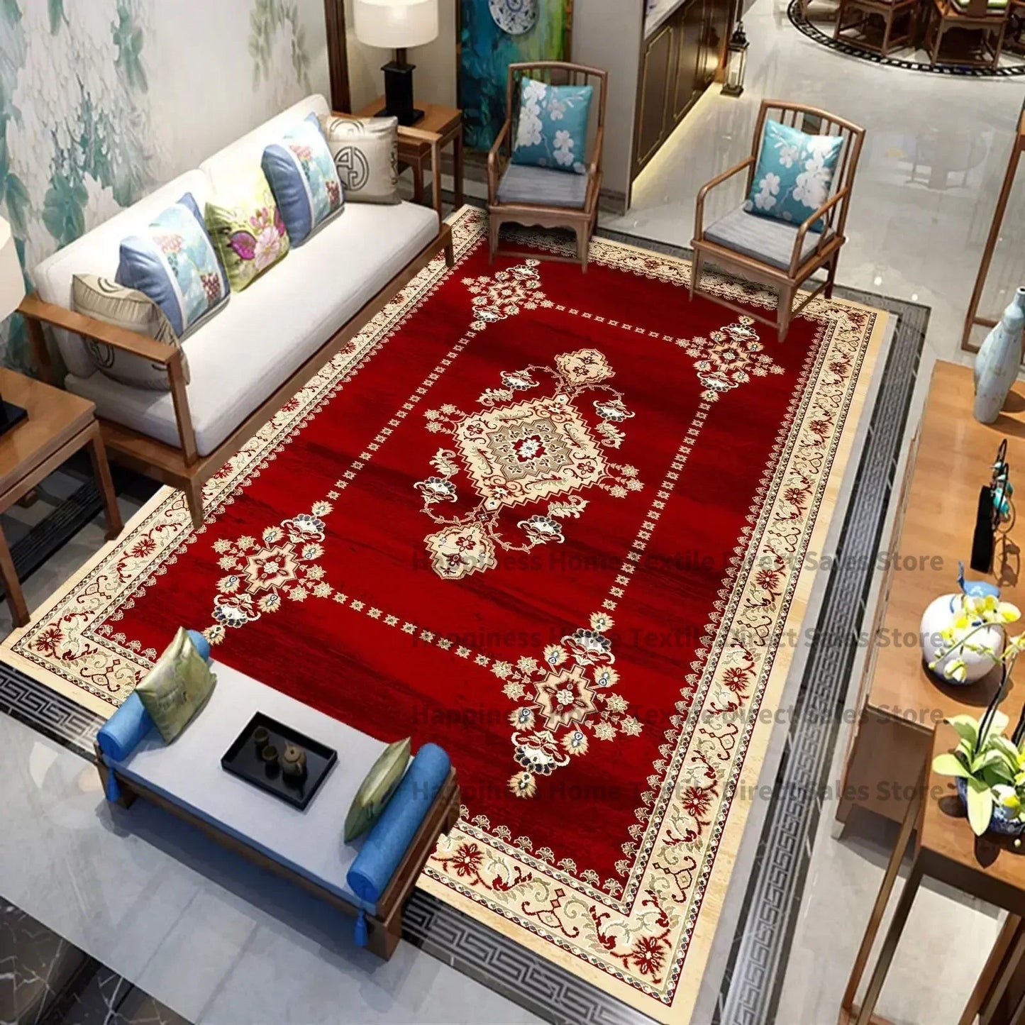 Persian Luxury Rugs for Retro Red Decor Carpets for Living Room