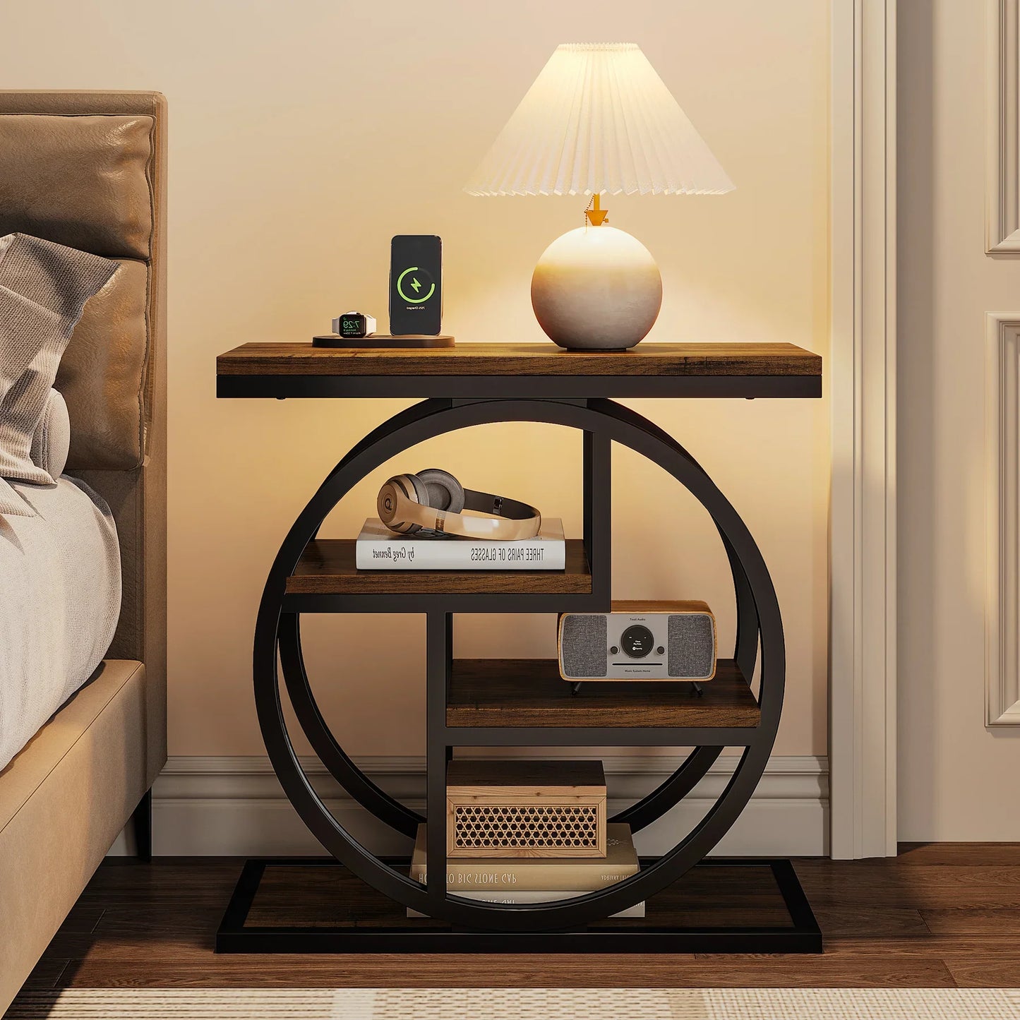 Tribesigns End Table, Narrow End Table with 3 Storage Shelves,