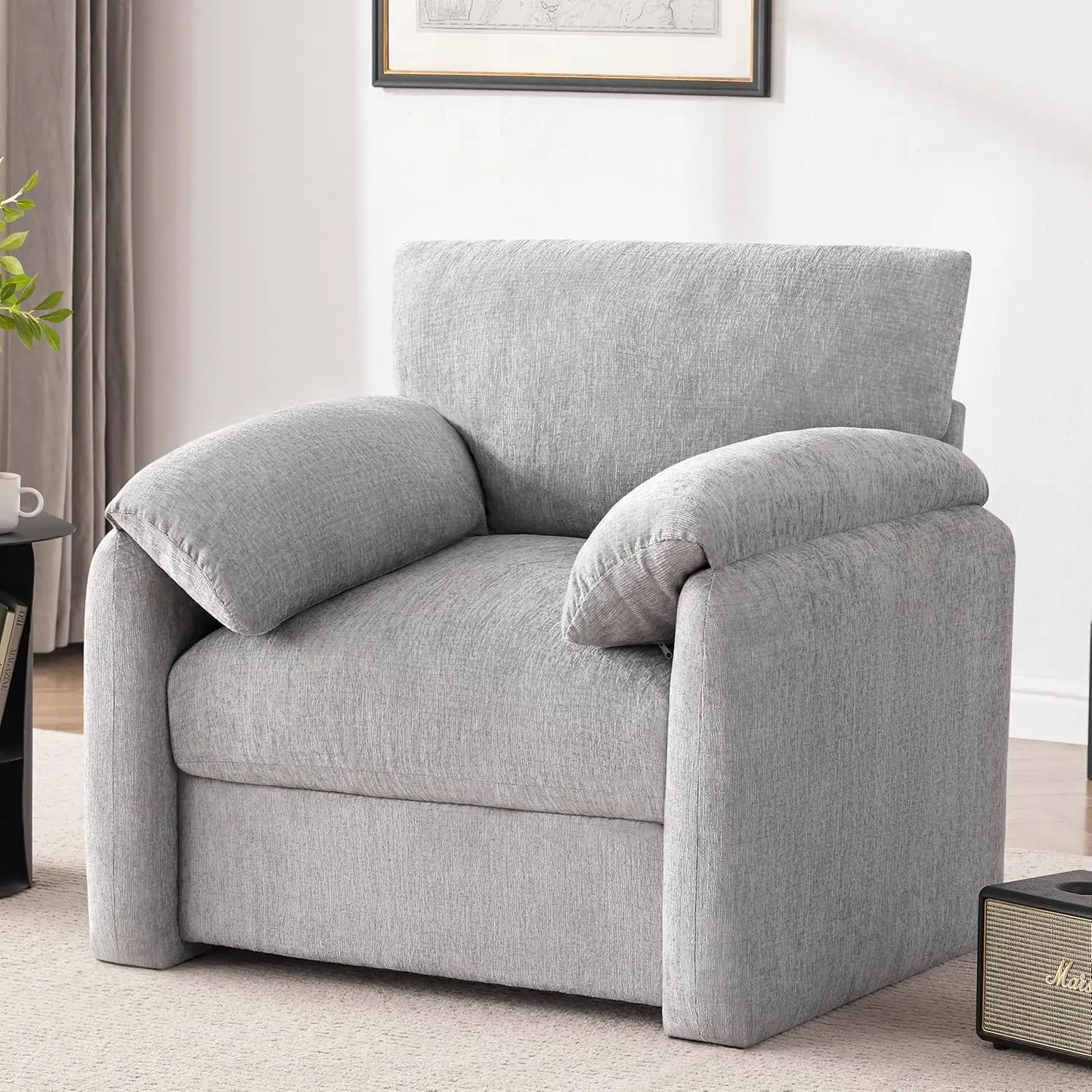 38.6in Chenille Oversized Armchair Mid-Century Upholstered Living Room Bedroom Beige