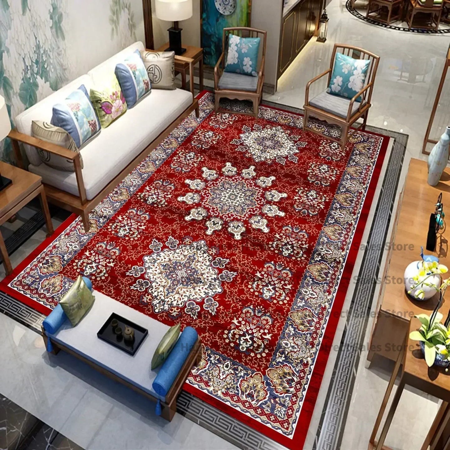 Persian Luxury Rugs for Retro Red Decor Carpets for Living Room