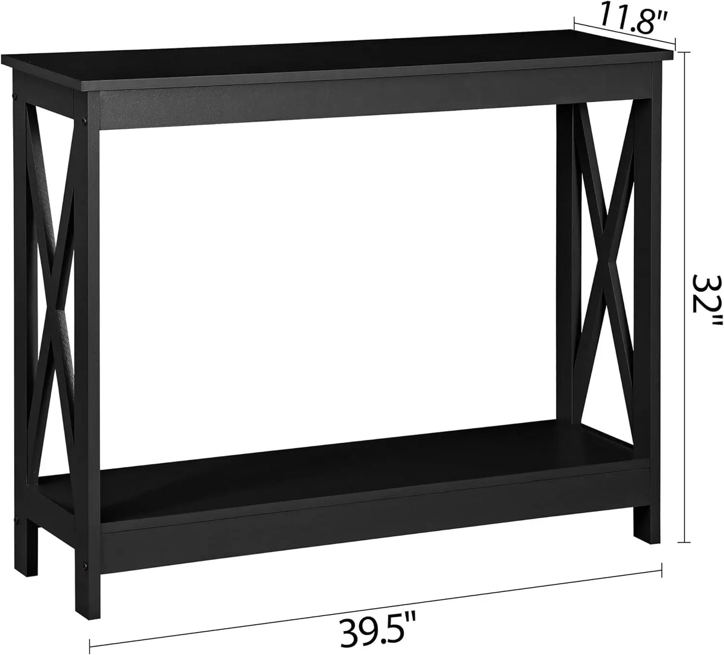 39.5" Narrow Console Table with 2-Tier Storage Shelf, Black Finish for Hallway Living Room Office