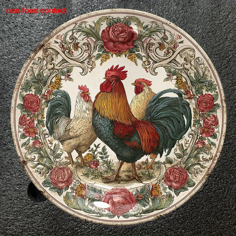 1pc Vintage Farmhouse Rooster and Floral Wall Dish -