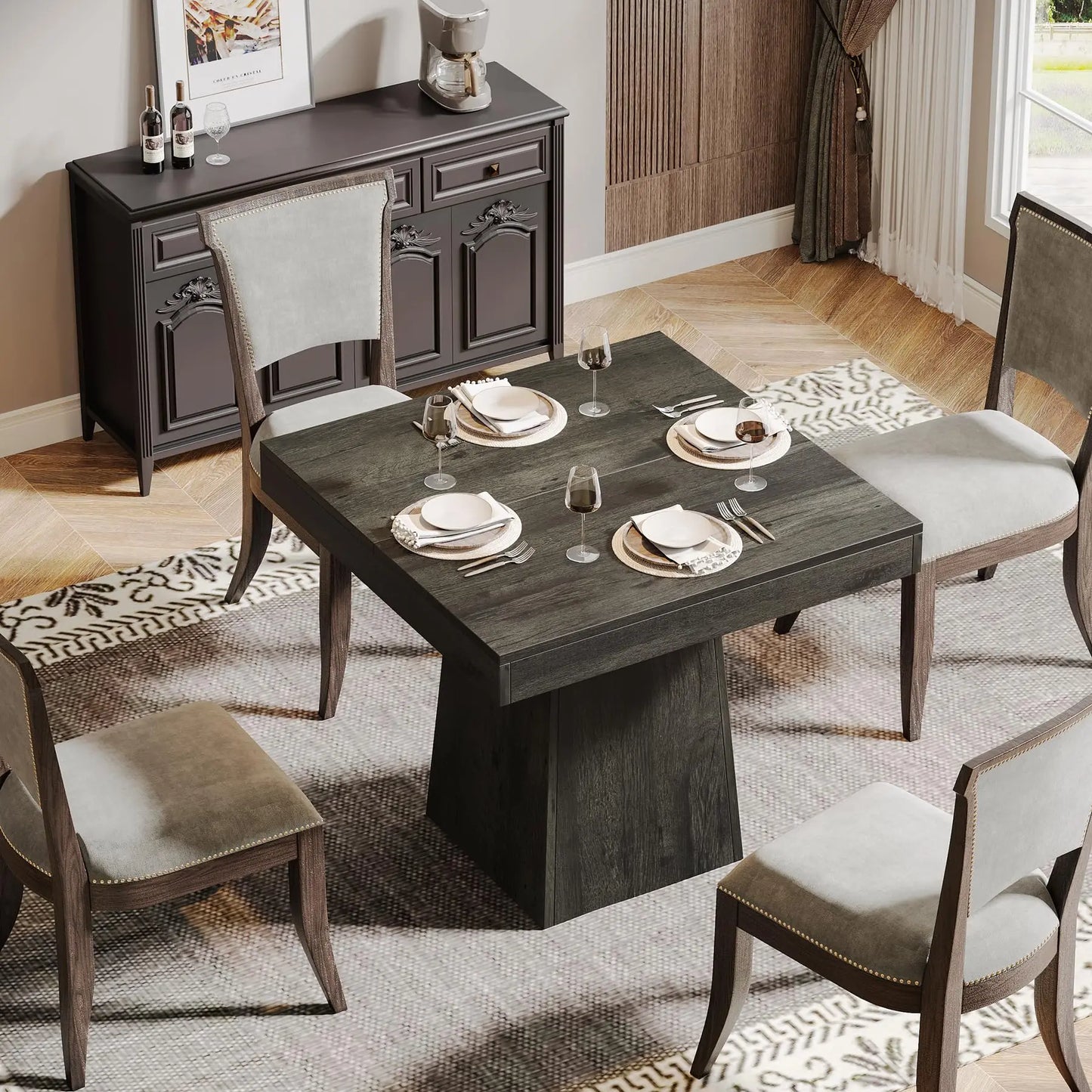 Tribesigns Square Dining Table for 4, Kitchen Table Sturdy Pedestal Base, Farmhouse Dining Roo