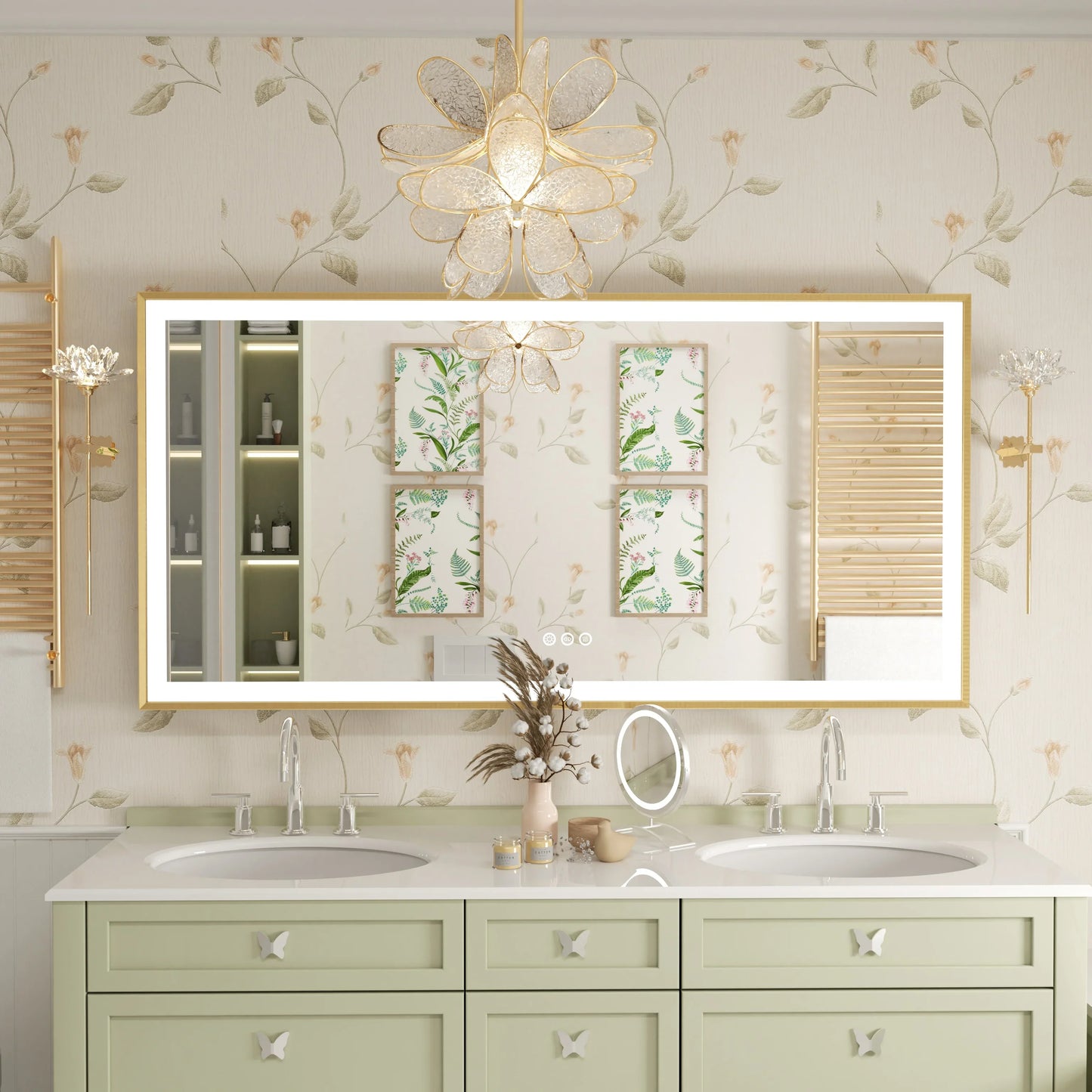 LED Bathroom Vanity Mirror Gold Frame Front Lighted