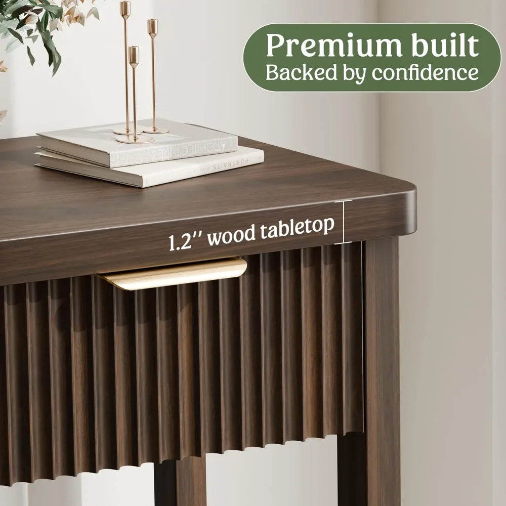 51 Fluted Console Table for Entryway,  with 3 Wooden Drawers,  Behind Sofa Table for Living Room,