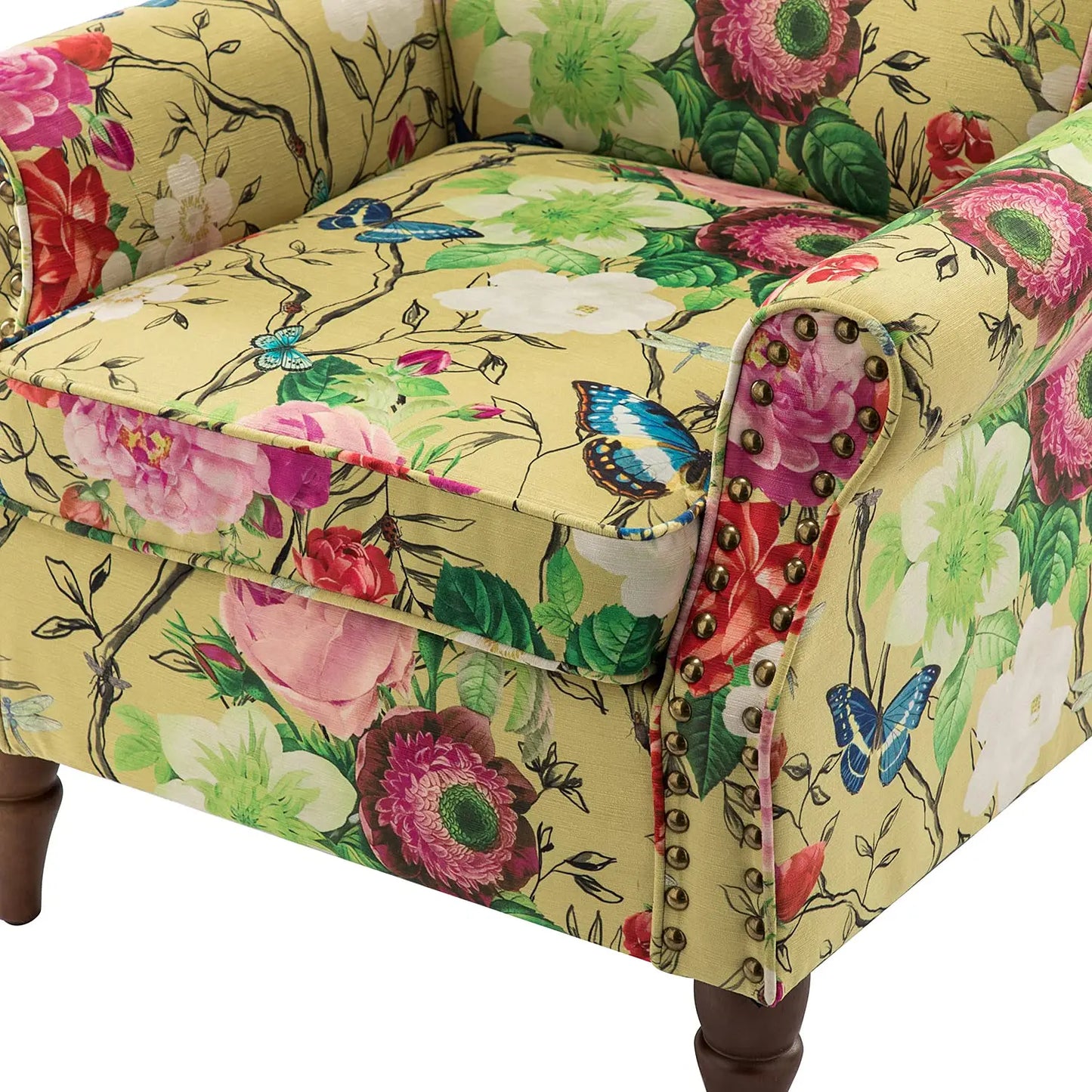 Modern Wingback Accent Chair with Wood Legs & Removable Cushion, Comfy Upholstered Armchair , Different Fabrics