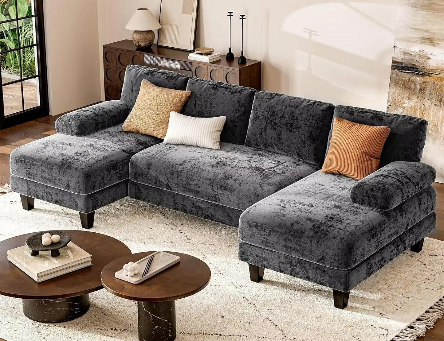 U Shaped Sectional Couch 111 Inch Modular Double Chaise Living Room Lounge