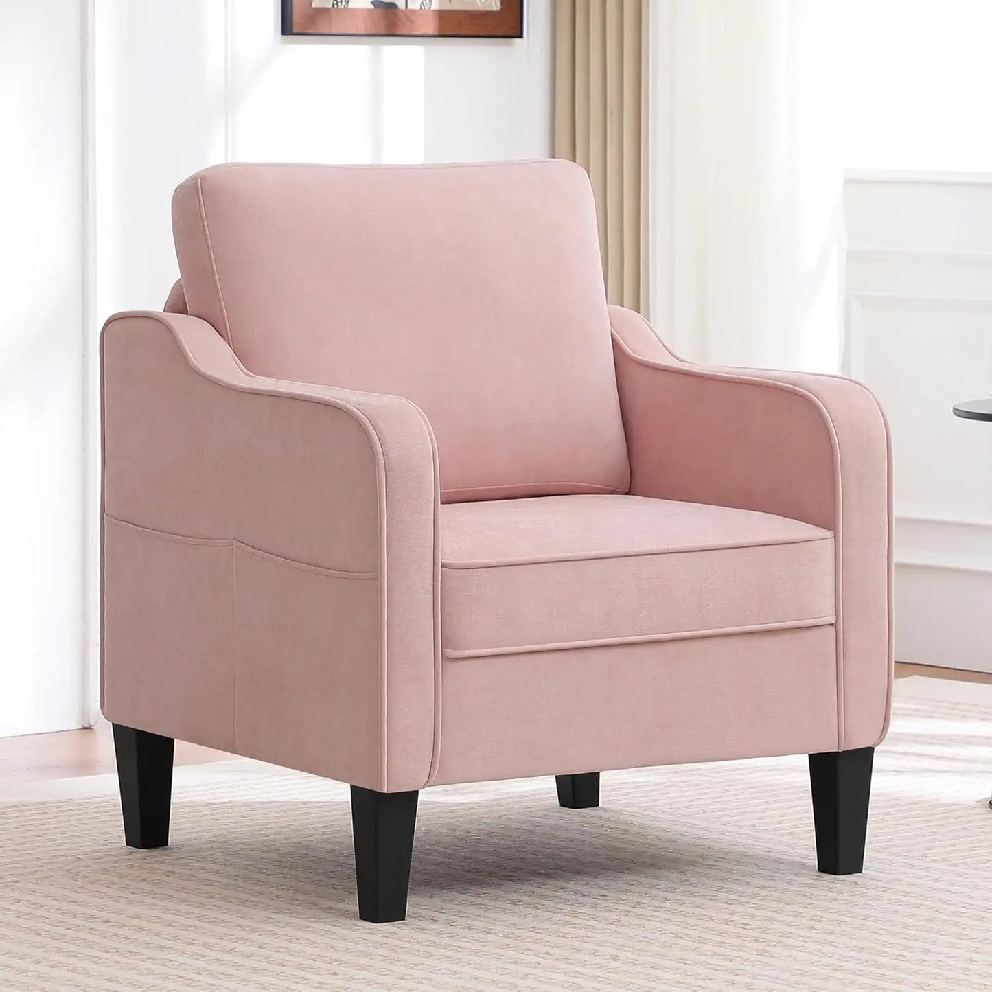 Accent Chair for Living Room, Mid Century Modern Reading Chair , Upholstered Armchair with Side Pockets,
