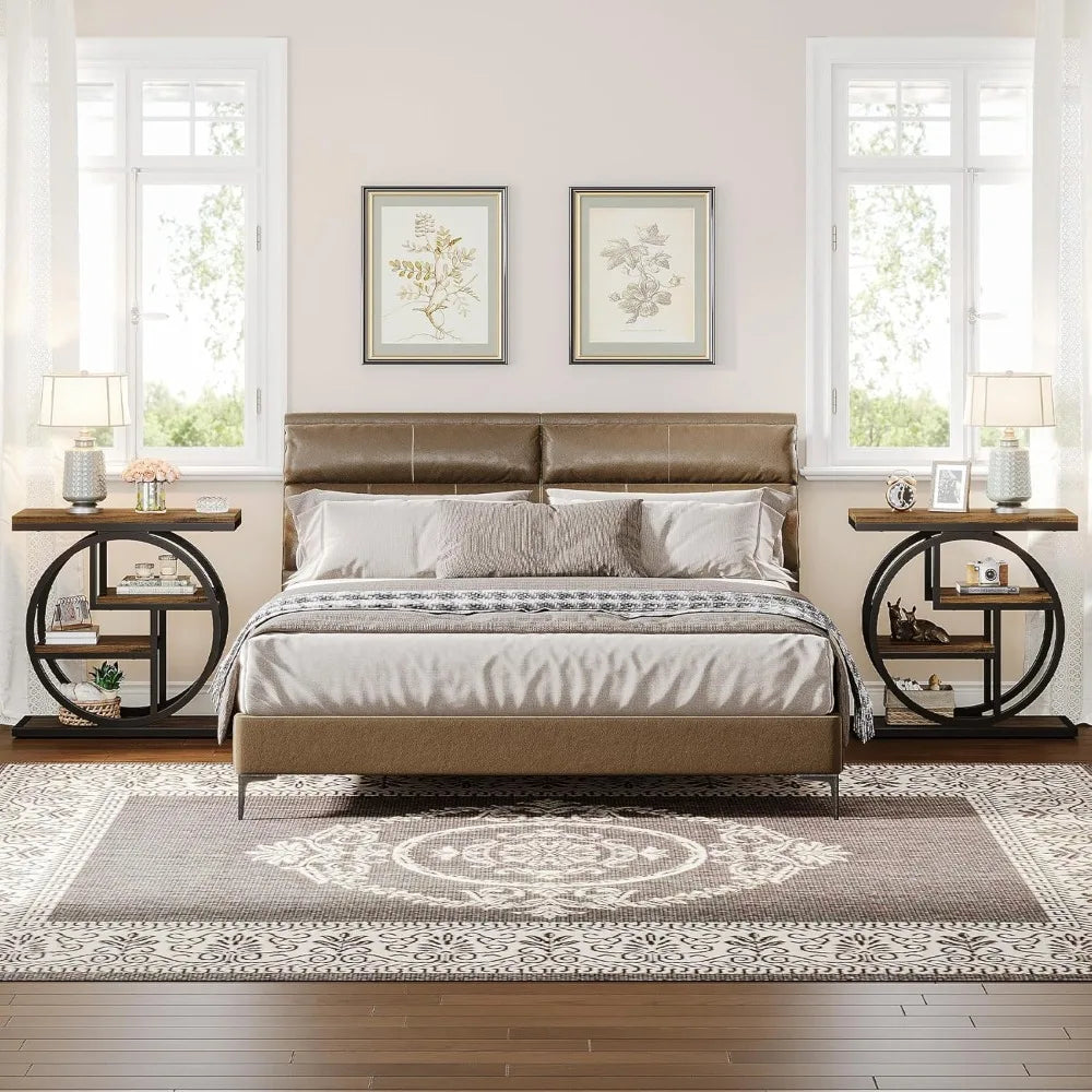 End Table Set of 2, 4-Tier Narrow Side Table with Storage Shelves,