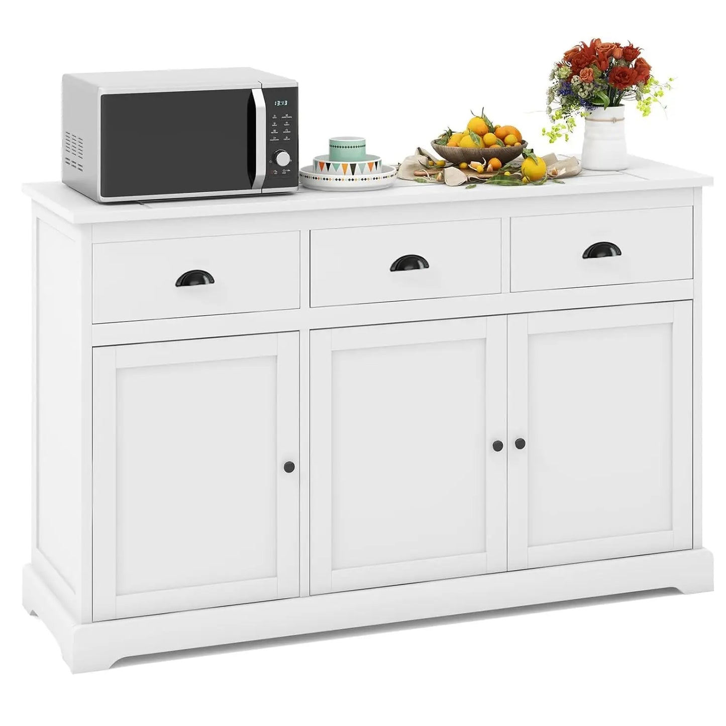 Kitchen Buffet Sideboard, Wood Storage Cabinet w/ 3 Drawers and 2 Cupboards,