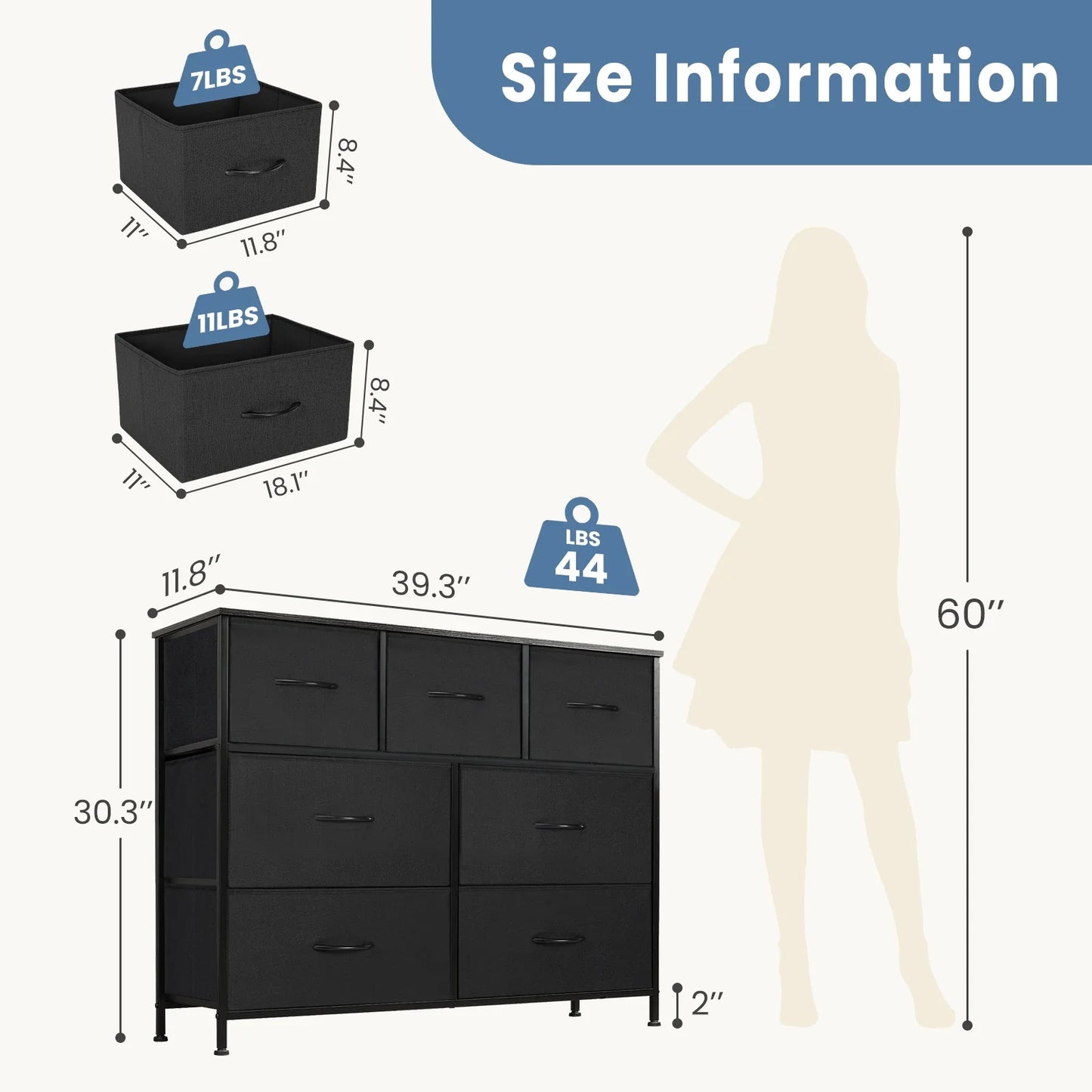 JHK Desser For Bedroom With 7 Fabric Drawers Closet Chest For Living Room Display Cabinet