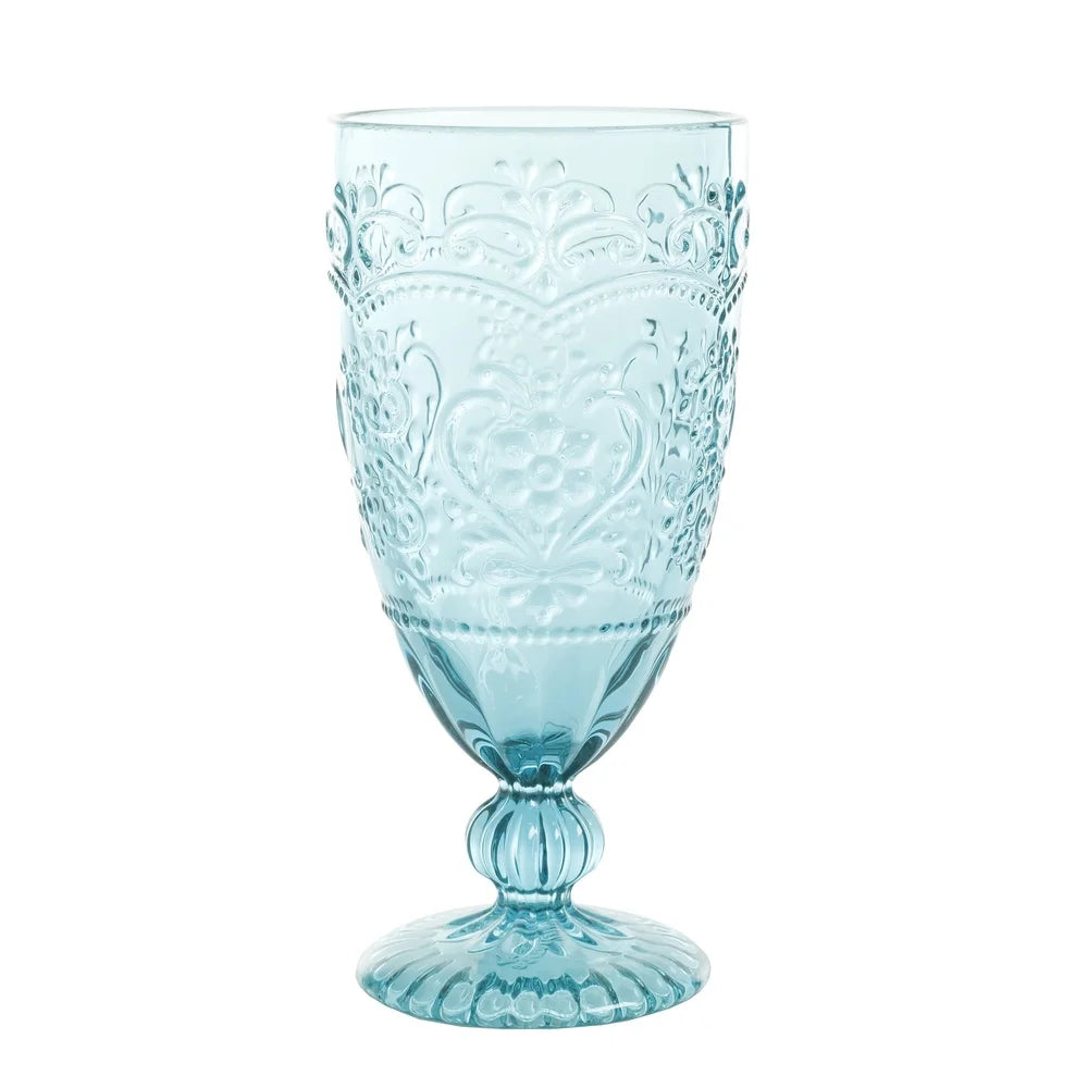 Amelia Teal Goblet Set of 4 Vintage Inspired Glasses Elegant Drinkware