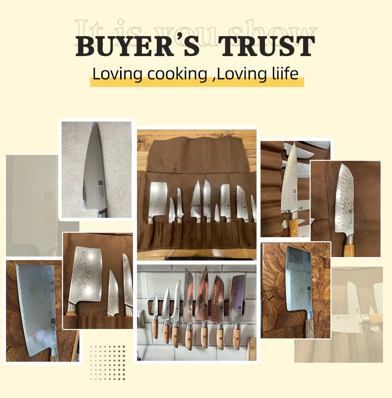 XINZUO 1-8pcs Kitchen Knife Set 73 Layers Custom Damascus Steel  with Olive Wood Handle