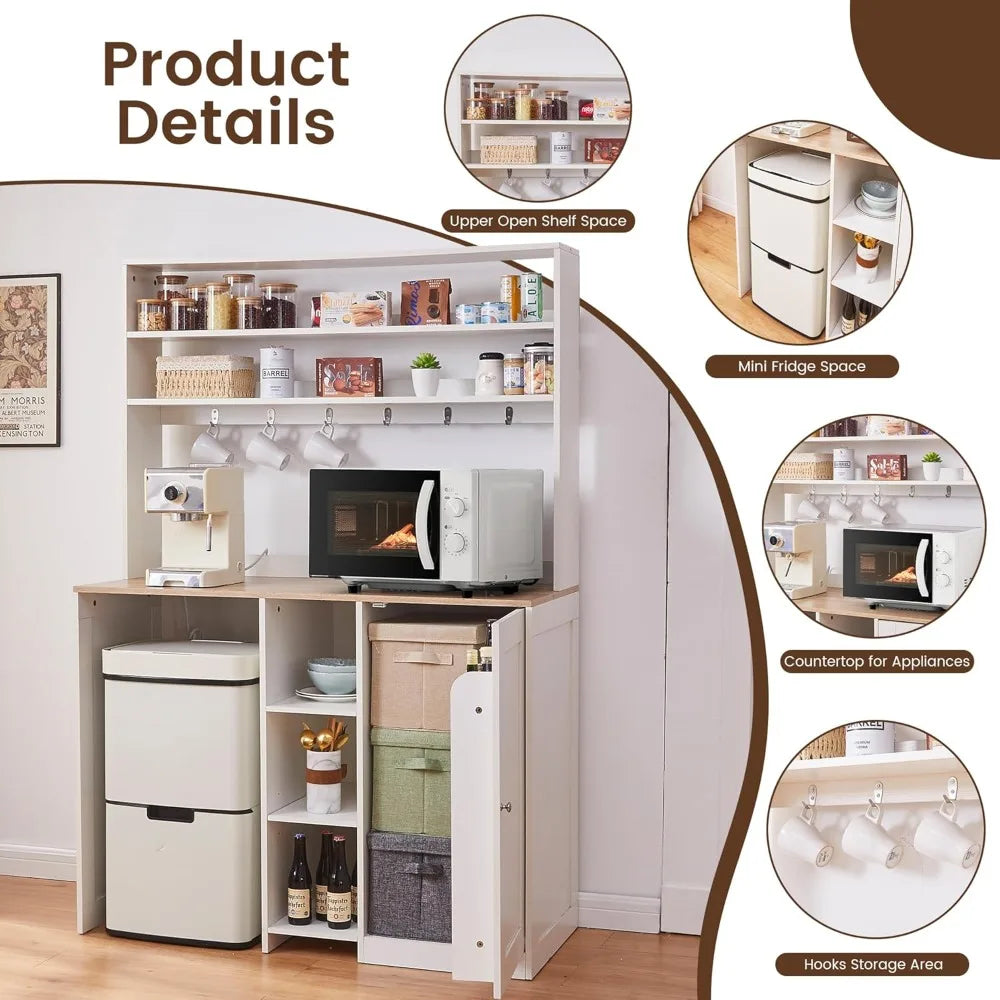 Mini Fridge Cabinet with Storage, Coffee Bar & Power Outlet - Kitchen Beverage Station