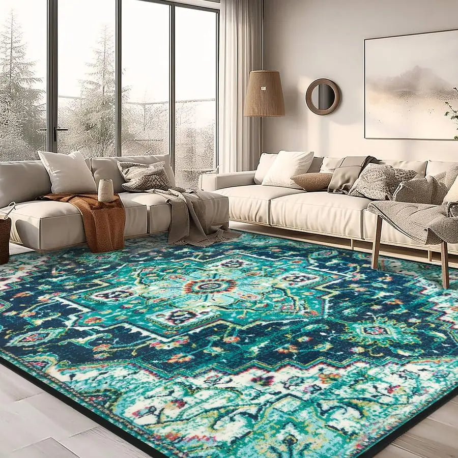 Area Rug 6x9 Washable Living Room Rug, Vintage Soft Boho  for Dining Room, BedroomGreen
