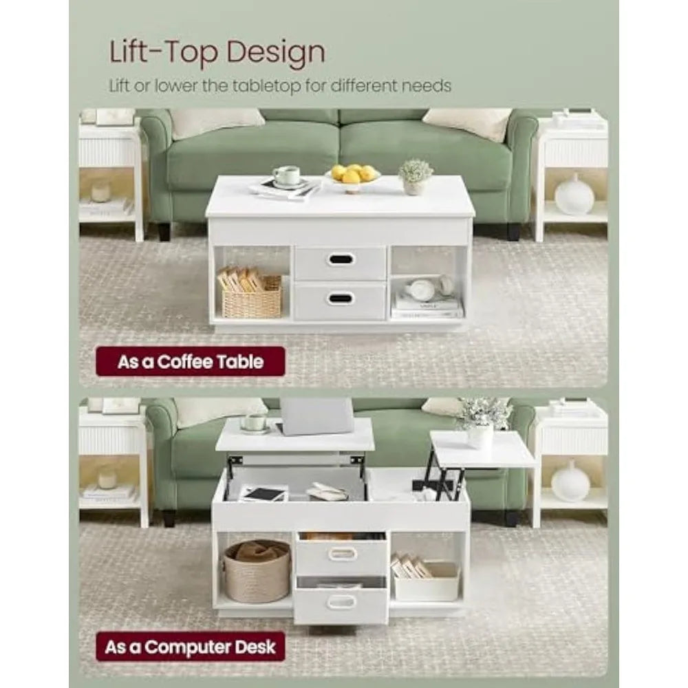 Lift Top Coffee Table with Drawers and Hidden Storage, Center Table