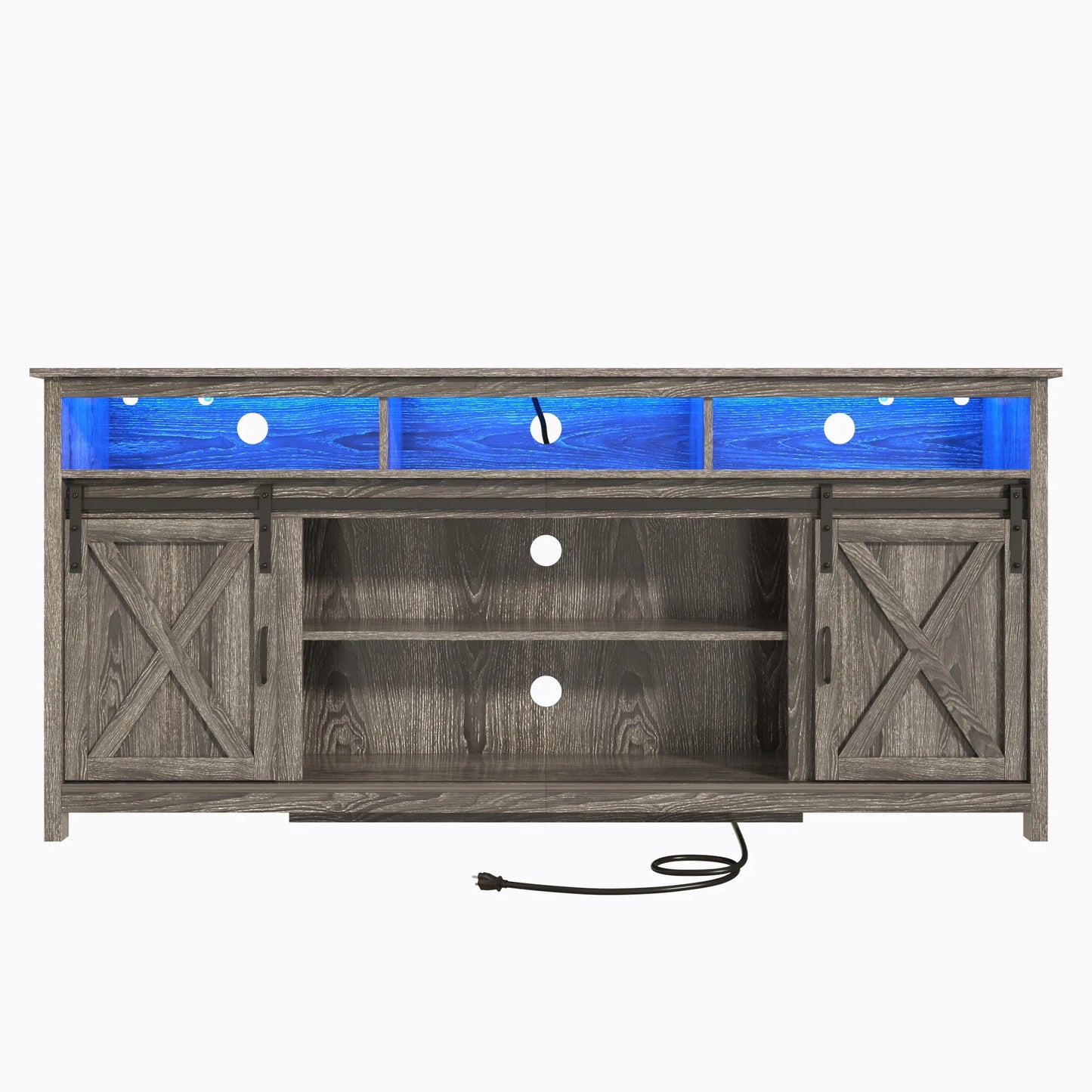 TV Stand Farmhouse Coffee Bar Cabinet Rustic Sliding Barn Door Cabinet with Power Outlet & LED Light