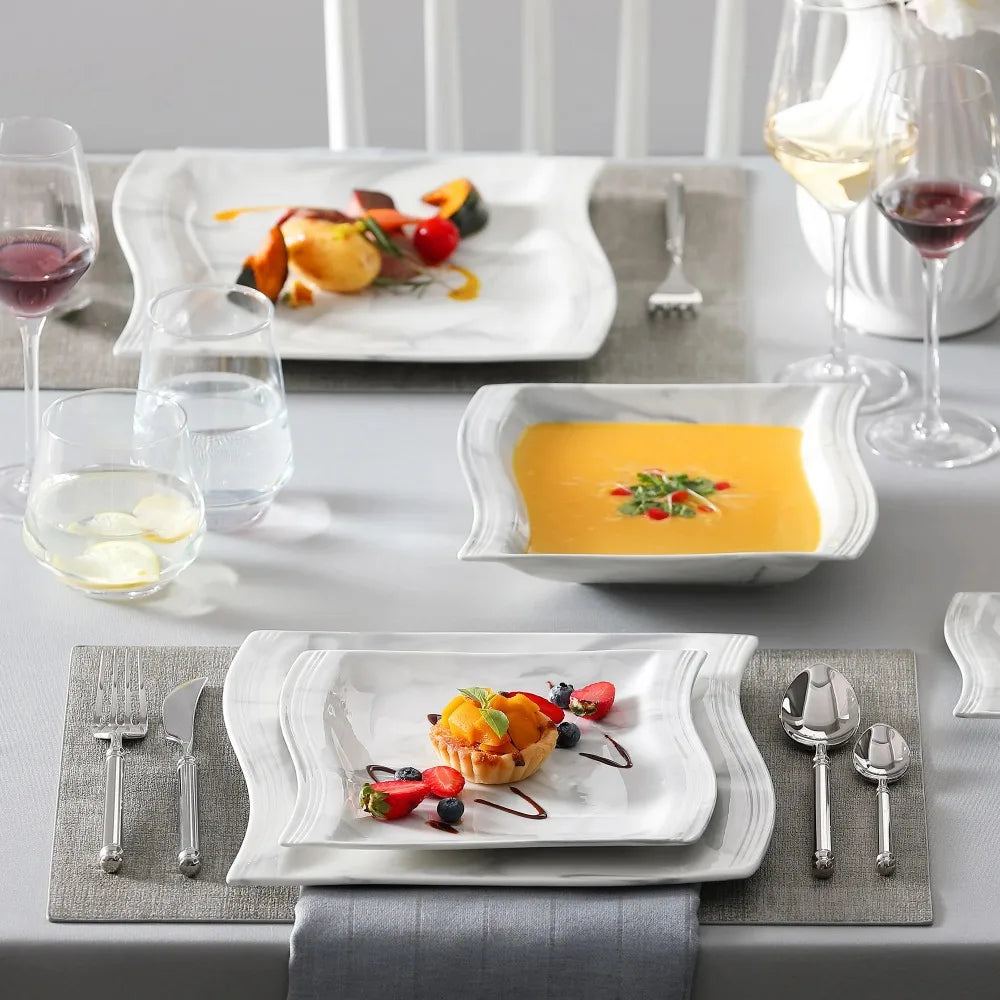 MALACASA FLORA Marble Porcelain Dinnerware 30 Piece Tableware